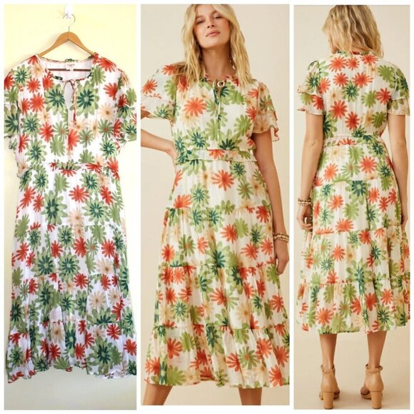 Hayden Ruffle Maxi Dress Floral Print Size 1XL Layered Sleeve Pull on Autumn - Picture 1 of 13